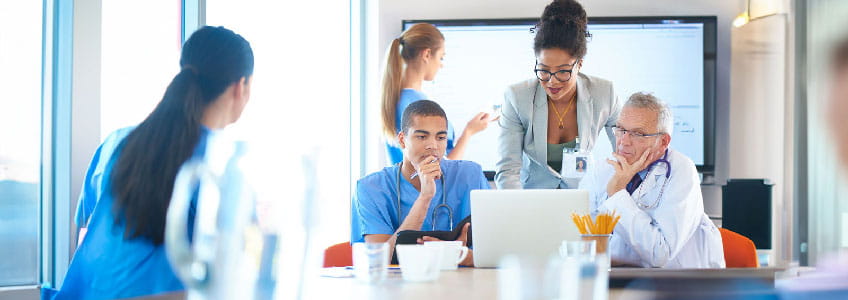 students in healthcare studying together