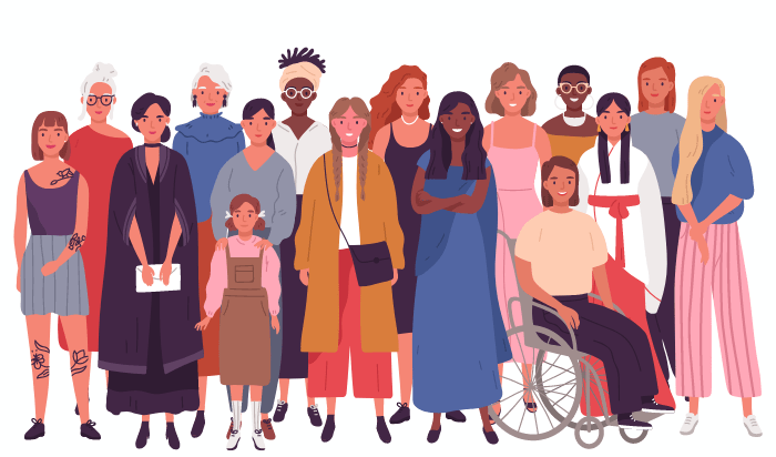 An illustration depicting a diverse group of female figures.