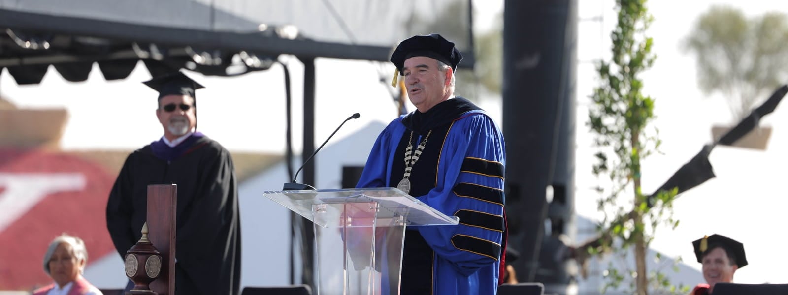 Chancellor Andrews speaking at the commencement ceremony.