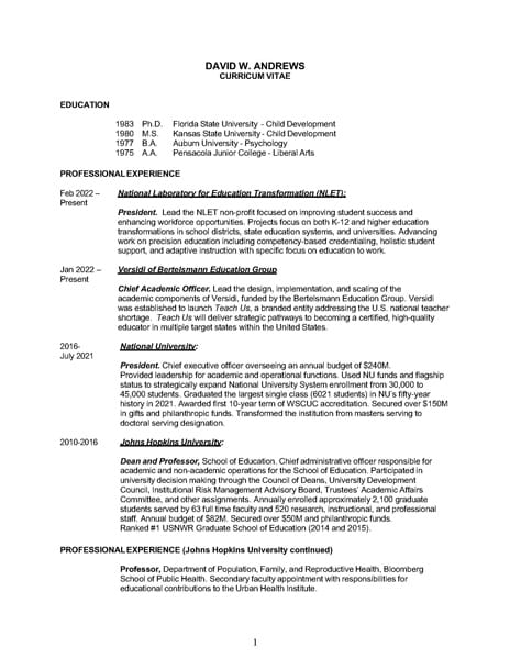 Preview of Chancellor Andrews CV. Click to download PDF.