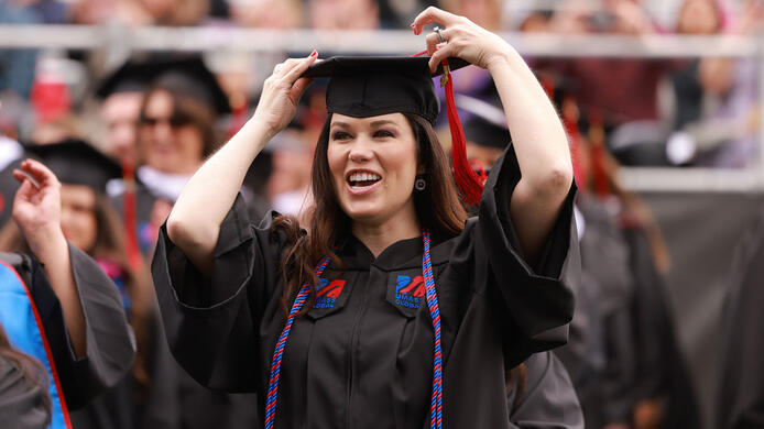 Graduate celebrating at graduation ceremony