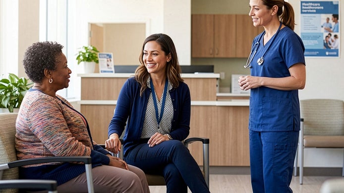 Social worker with patient