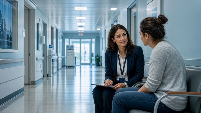 Social worker with patient