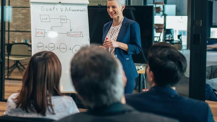 female facilitator leading a corporate training course