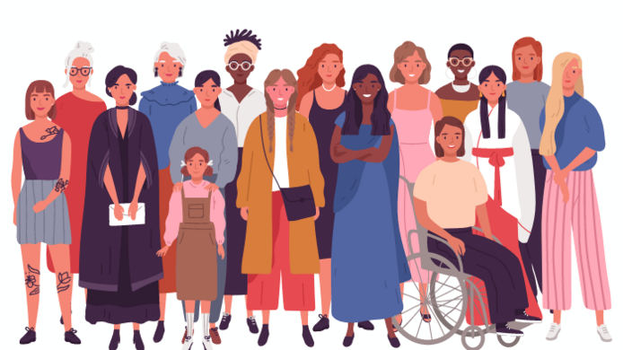 An illustration depicting a diverse group of female figures.