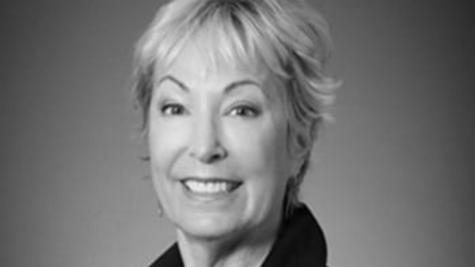 A black-and-white photo of UMass Global professor Dr. Helen Eckmann.