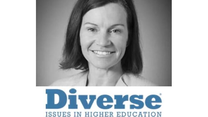 A black-and-white portrait of Professor Kimberly Greene above the logo for Diverse: Issues in HIgher Education.