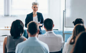 Businesswoman leading a training class for professionals