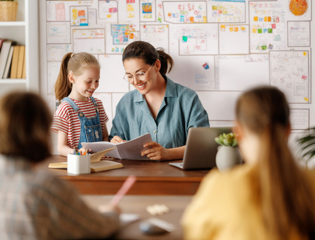 Elementary teacher with students