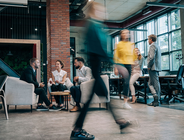 Office coworkers interacting