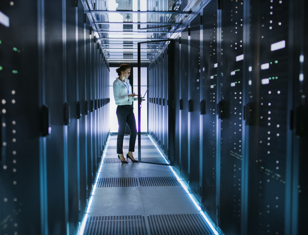 Fiber optics technician at work