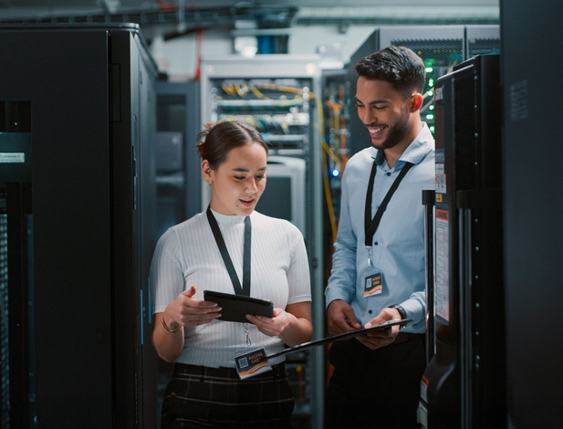 Networking team at work