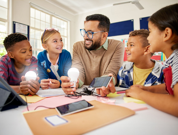 elementary teacher and students