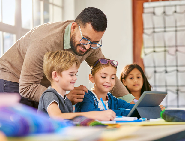 Elementary teacher with students