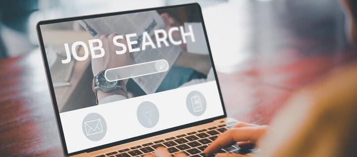 female doing a job search on her computer