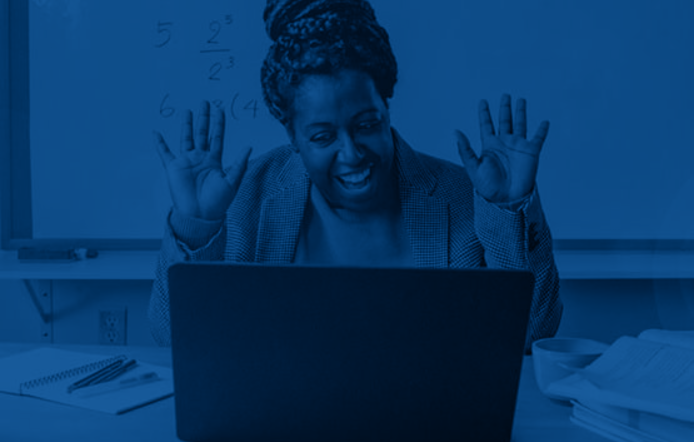 Happy teacher inspiring kids online