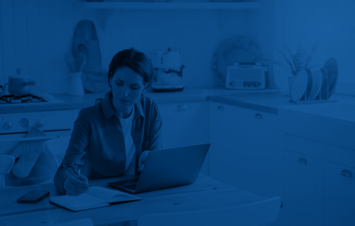 Online student in the kitchen