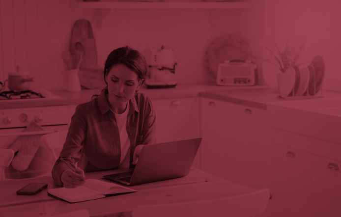 Online student in the kitchen